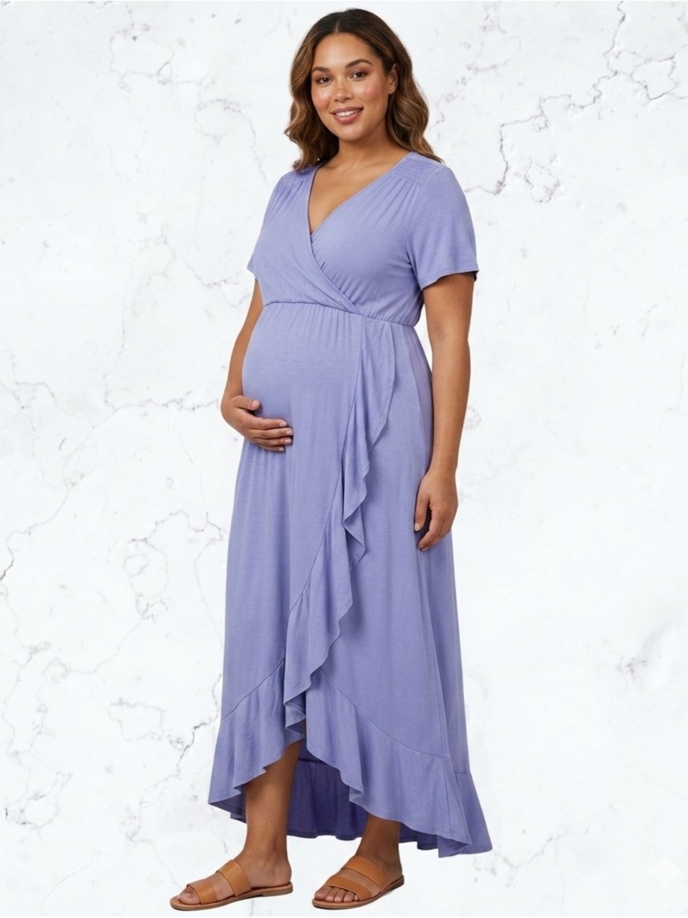ISABEL MATERNITY Ruffle Maxi Dress Romantic Boho Nursing Friendly Lavender‎ M